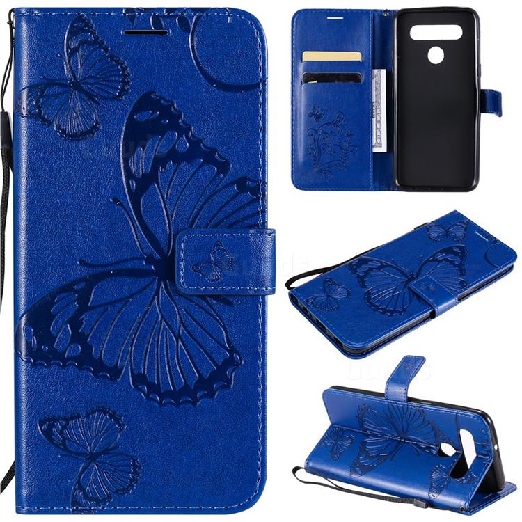 Embossing 3D Butterfly Leather Wallet Case for LG K51S - Blue