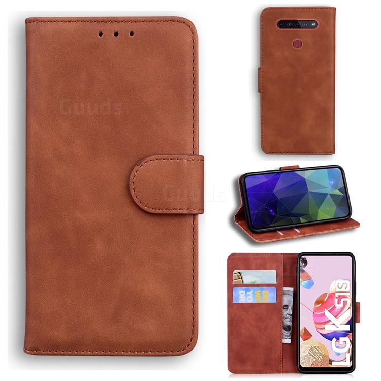Retro Classic Skin Feel Leather Wallet Phone Case for LG K51S - Brown