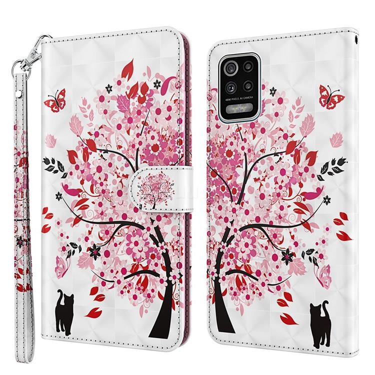 Tree and Cat 3D Painted Leather Wallet Case for LG K52 K62 Q52