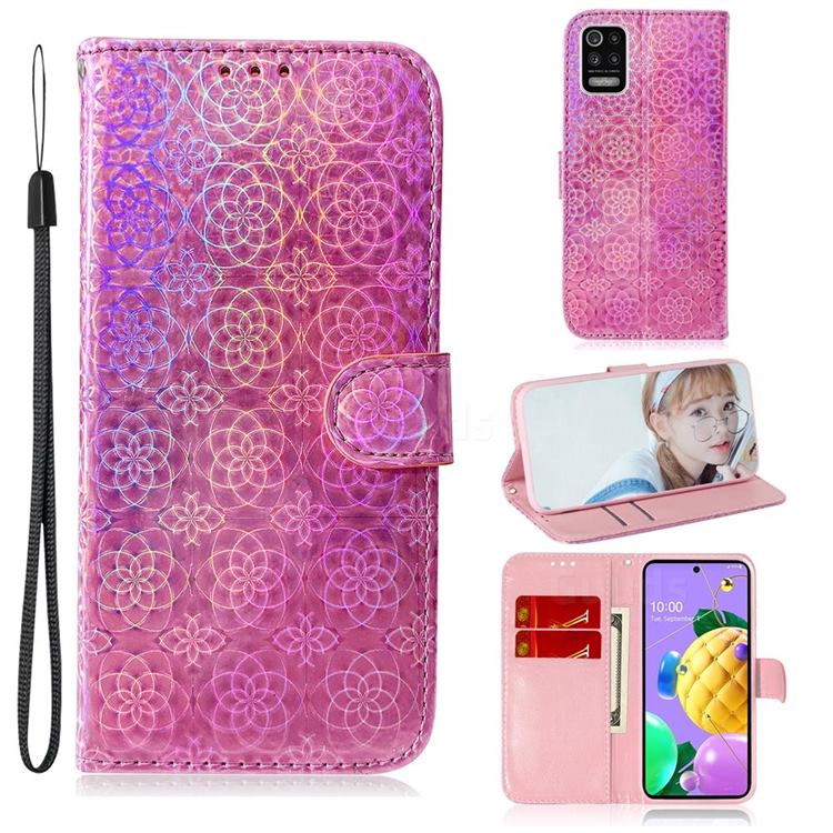 Laser Circle Shining Leather Wallet Phone Case for LG K52 K62 Q52 - Pink