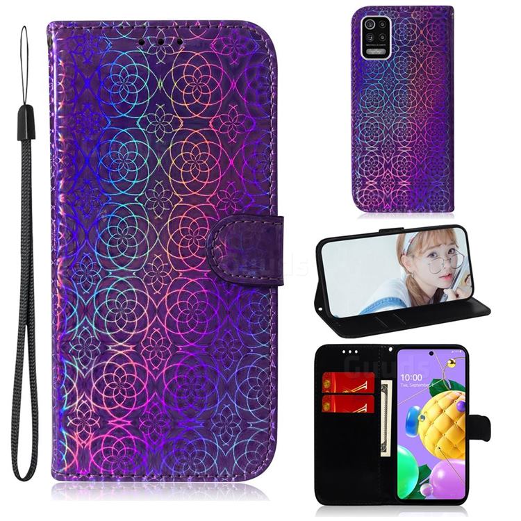 Laser Circle Shining Leather Wallet Phone Case for LG K52 K62 Q52 - Purple
