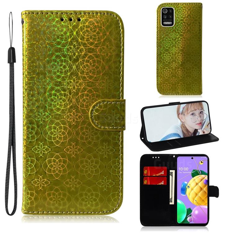 Laser Circle Shining Leather Wallet Phone Case for LG K52 K62 Q52 - Golden