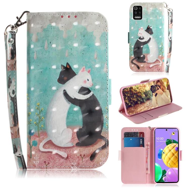 Black and White Cat 3D Painted Leather Wallet Phone Case for LG K52 K62 Q52