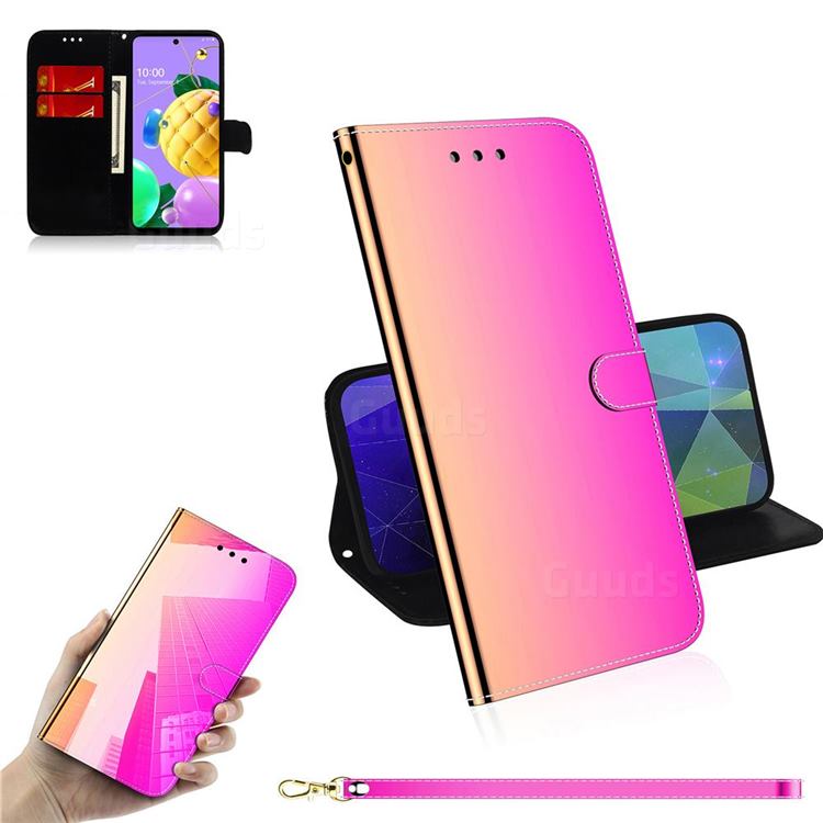 Shining Mirror Like Surface Leather Wallet Case for LG K52 K62 Q52 - Rainbow Gradient