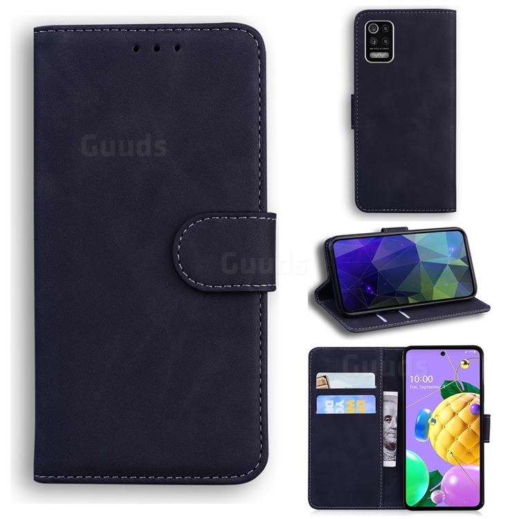 Retro Classic Skin Feel Leather Wallet Phone Case for LG K52 K62 Q52 - Black