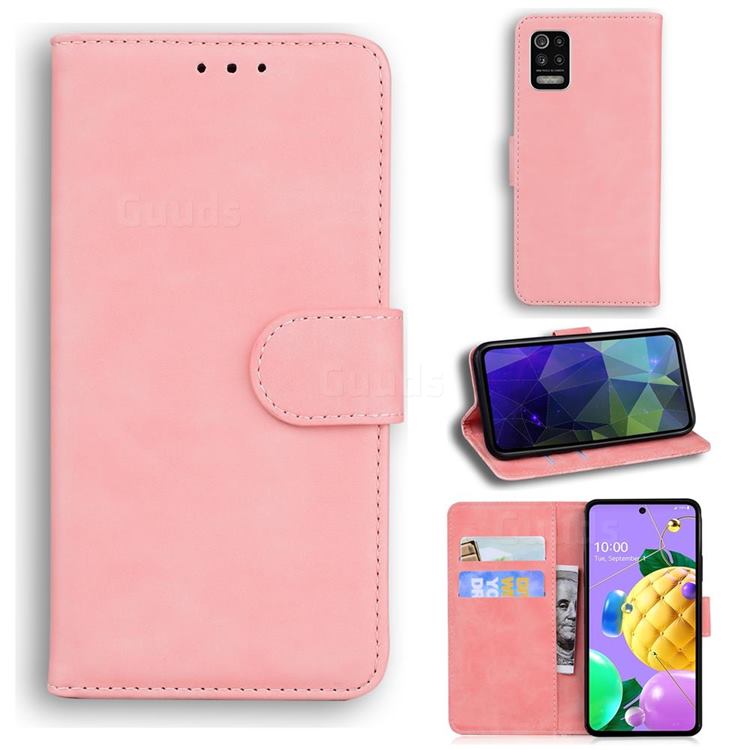 Retro Classic Skin Feel Leather Wallet Phone Case for LG K52 K62 Q52 - Pink