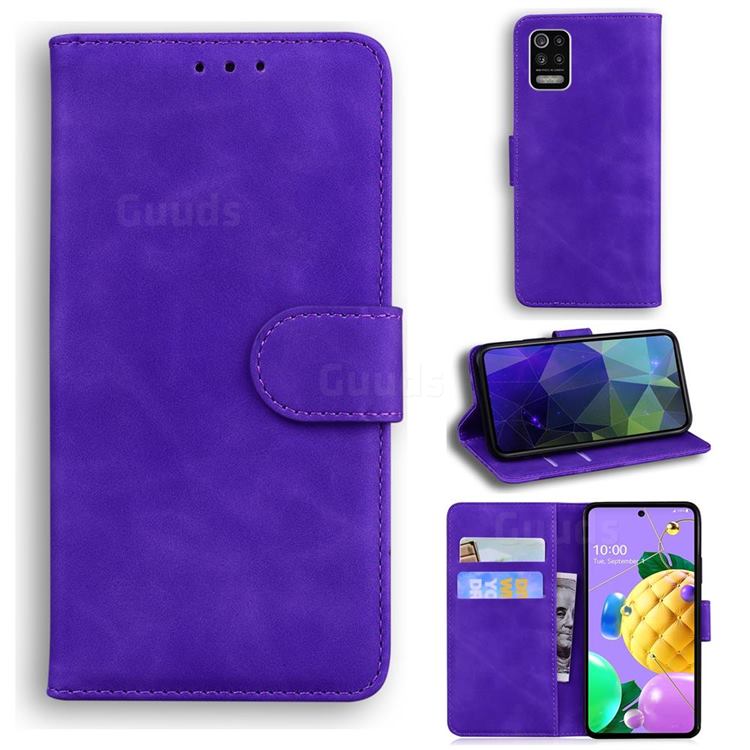 Retro Classic Skin Feel Leather Wallet Phone Case for LG K52 K62 Q52 - Purple