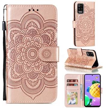 Intricate Embossing Datura Solar Leather Wallet Case for LG K52 K62 Q52 - Rose Gold