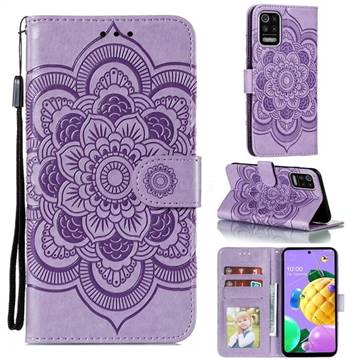Intricate Embossing Datura Solar Leather Wallet Case for LG K52 K62 Q52 - Purple
