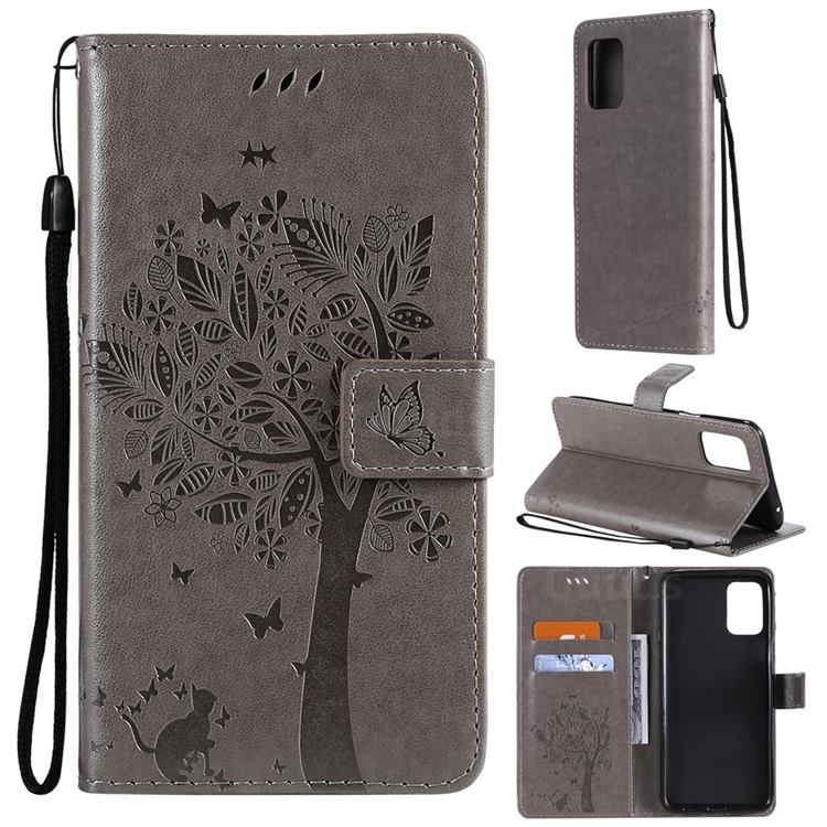 Embossing Butterfly Tree Leather Wallet Case for LG K52 K62 Q52 - Grey