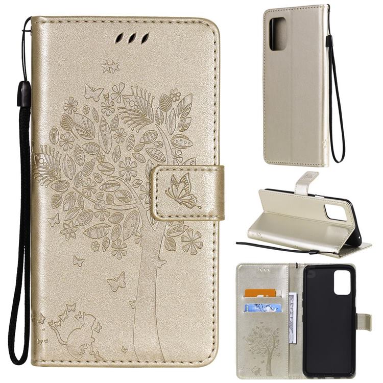 Embossing Butterfly Tree Leather Wallet Case for LG K52 K62 Q52 - Champagne
