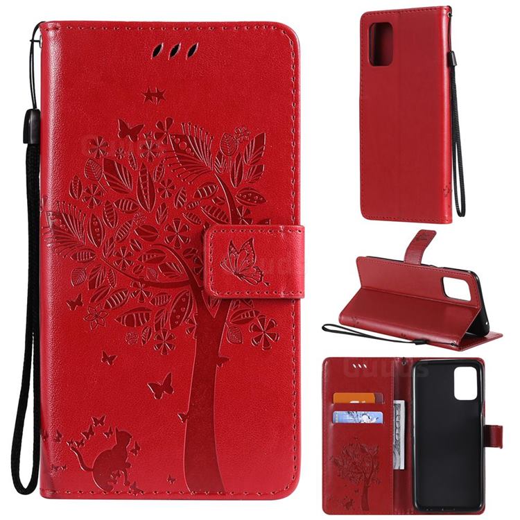 Embossing Butterfly Tree Leather Wallet Case for LG K52 K62 Q52 - Red