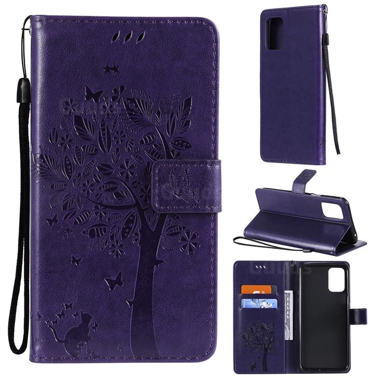 Embossing Butterfly Tree Leather Wallet Case for LG K52 K62 Q52 - Purple