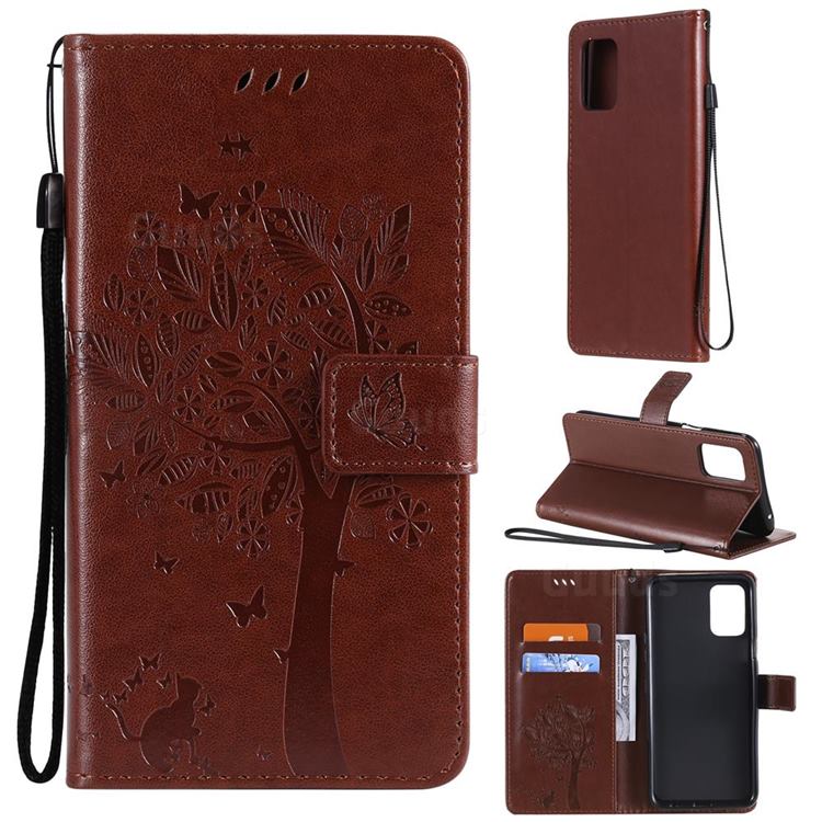 Embossing Butterfly Tree Leather Wallet Case for LG K52 K62 Q52 - Coffee