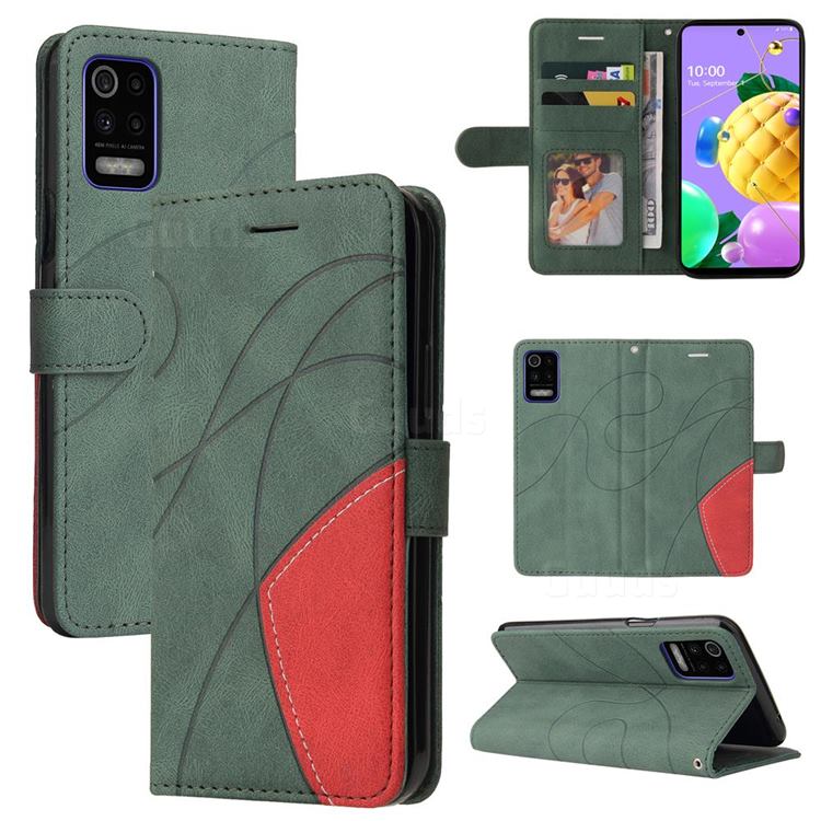 Luxury Two-color Stitching Leather Wallet Case Cover for LG K52 K62 Q52 - Green