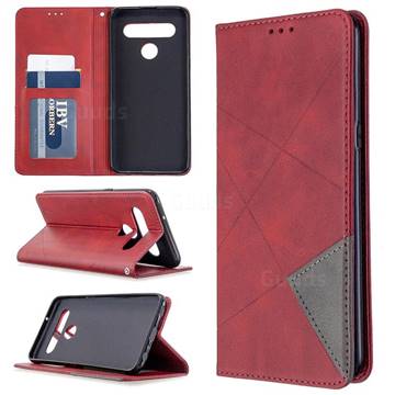 Prismatic Slim Magnetic Sucking Stitching Wallet Flip Cover for LG K61 - Red
