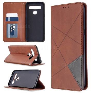 Prismatic Slim Magnetic Sucking Stitching Wallet Flip Cover for LG K61 - Brown