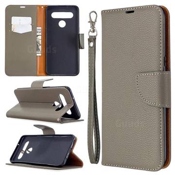 Classic Luxury Litchi Leather Phone Wallet Case for LG K61 - Gray