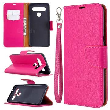 Classic Luxury Litchi Leather Phone Wallet Case for LG K61 - Rose