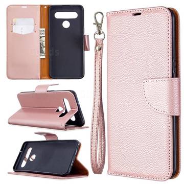 Classic Luxury Litchi Leather Phone Wallet Case for LG K61 - Golden