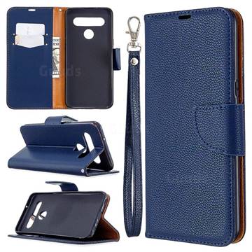 Classic Luxury Litchi Leather Phone Wallet Case for LG K61 - Blue