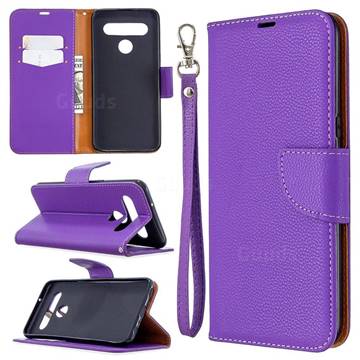 Classic Luxury Litchi Leather Phone Wallet Case for LG K61 - Purple