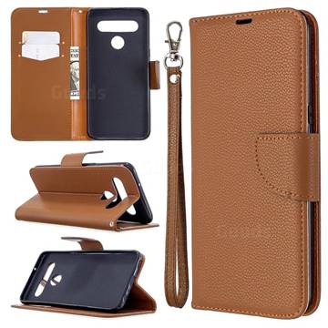 Classic Luxury Litchi Leather Phone Wallet Case for LG K61 - Brown