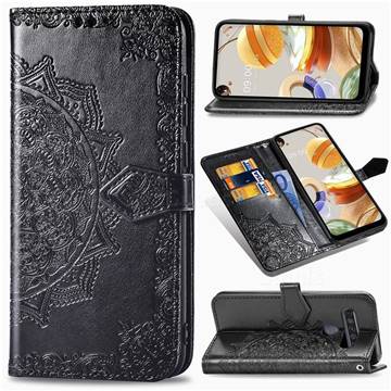 Embossing Imprint Mandala Flower Leather Wallet Case for LG K61 - Black