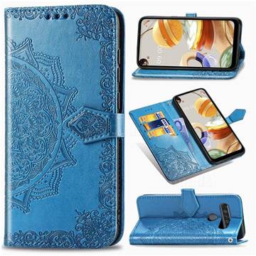 Embossing Imprint Mandala Flower Leather Wallet Case for LG K61 - Blue
