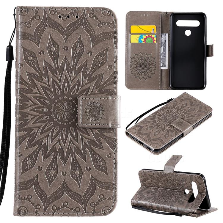 Embossing Sunflower Leather Wallet Case for LG K61 - Gray
