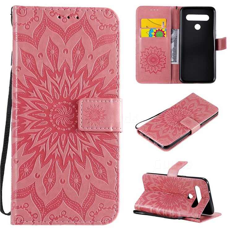 Embossing Sunflower Leather Wallet Case for LG K61 - Pink
