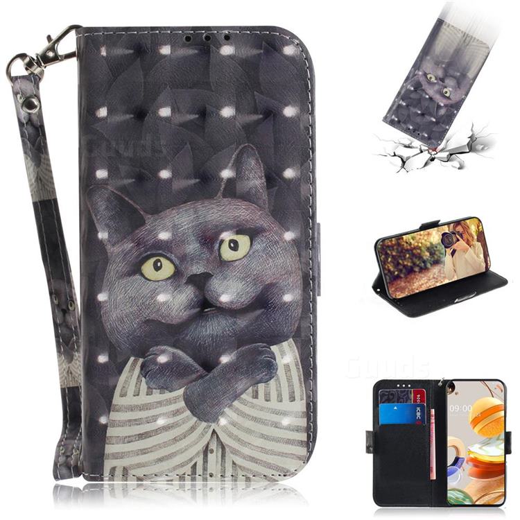 Cat Embrace 3D Painted Leather Wallet Phone Case for LG K61