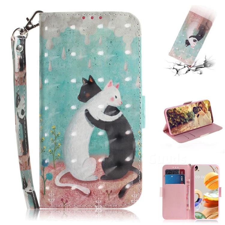 Black and White Cat 3D Painted Leather Wallet Phone Case for LG K61