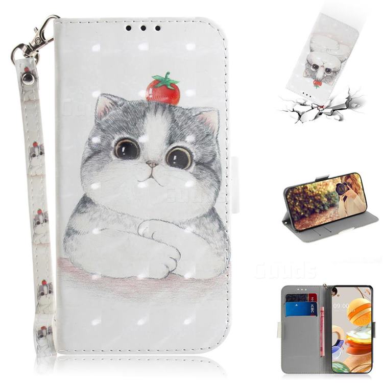 Cute Tomato Cat 3D Painted Leather Wallet Phone Case for LG K61