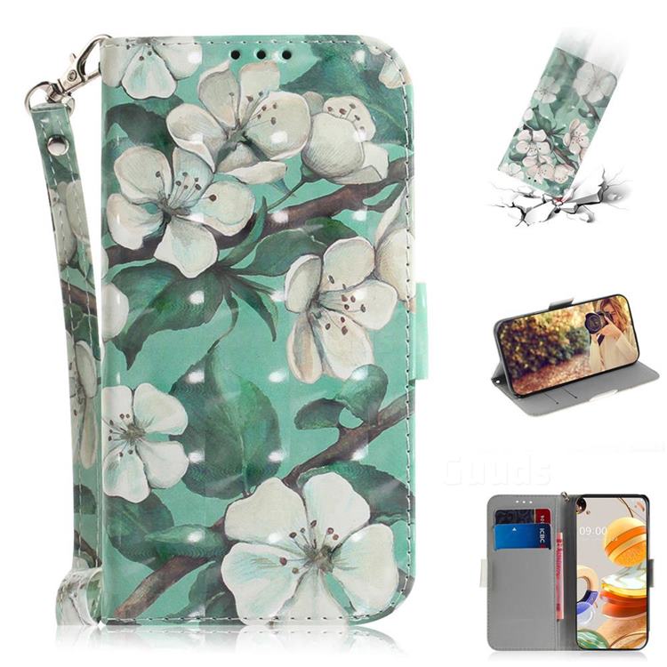 Watercolor Flower 3D Painted Leather Wallet Phone Case for LG K61