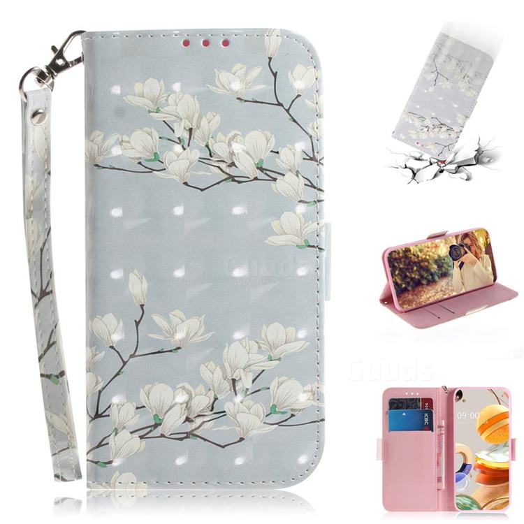Magnolia Flower 3D Painted Leather Wallet Phone Case for LG K61