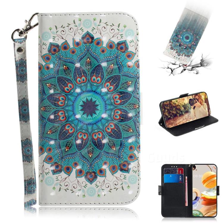 Peacock Mandala 3D Painted Leather Wallet Phone Case for LG K61