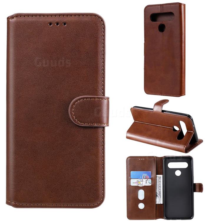 Retro Calf Matte Leather Wallet Phone Case for LG K61 - Brown