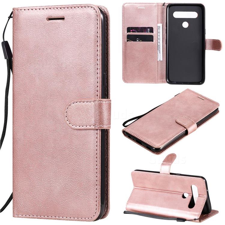 Retro Greek Classic Smooth PU Leather Wallet Phone Case for LG K61 - Rose Gold
