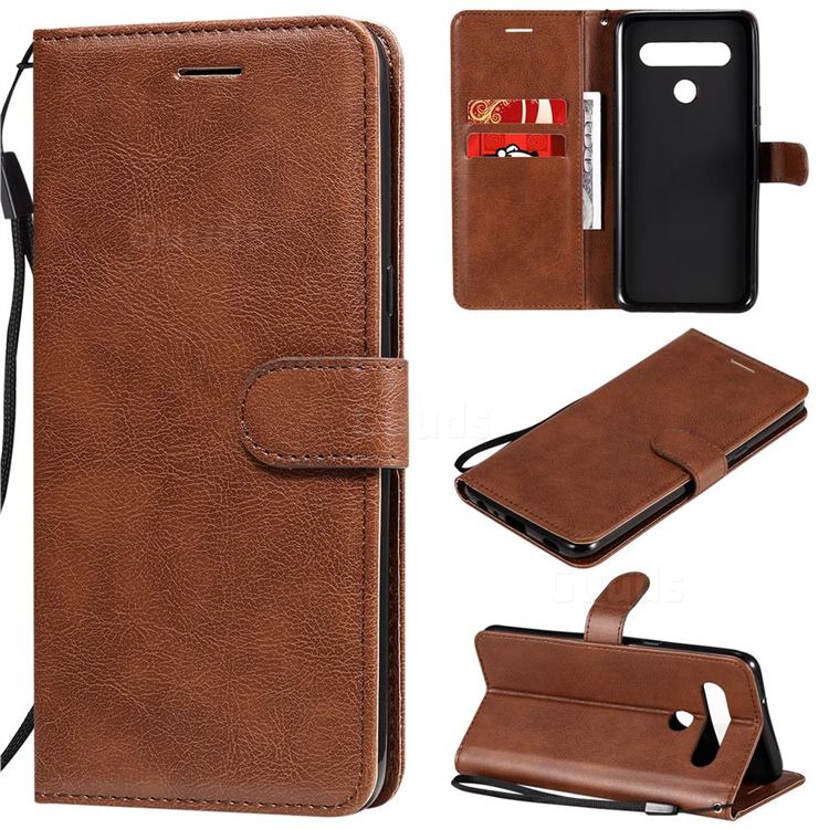 Retro Greek Classic Smooth PU Leather Wallet Phone Case for LG K61 - Brown