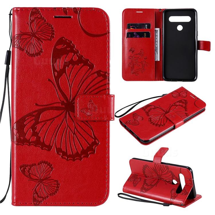 Embossing 3D Butterfly Leather Wallet Case for LG K61 - Red