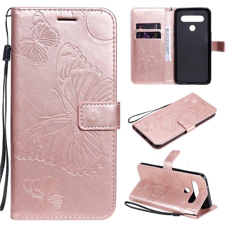 Embossing 3D Butterfly Leather Wallet Case for LG K61 - Rose Gold