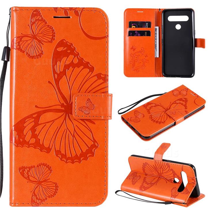 Embossing 3D Butterfly Leather Wallet Case for LG K61 - Orange