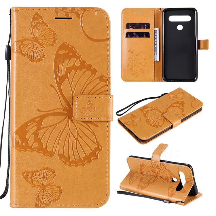 Embossing 3D Butterfly Leather Wallet Case for LG K61 - Yellow
