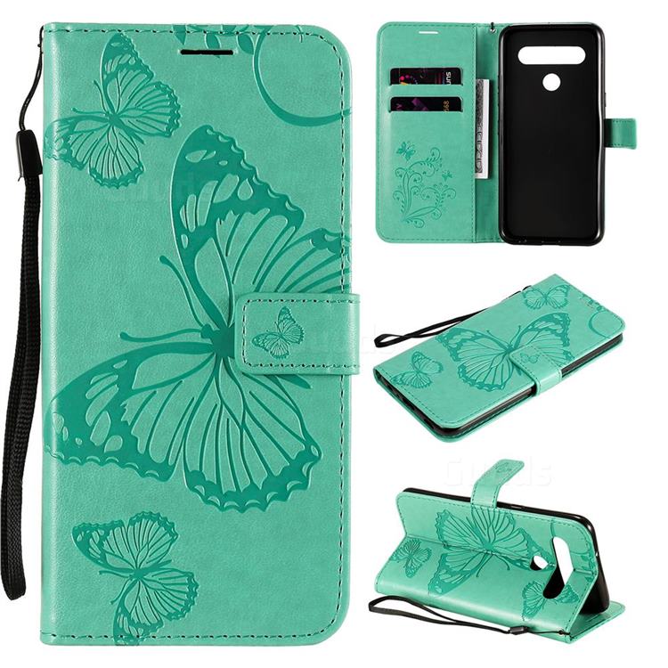 Embossing 3D Butterfly Leather Wallet Case for LG K61 - Green