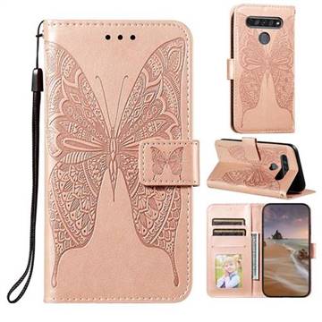 Intricate Embossing Vivid Butterfly Leather Wallet Case for LG K61 - Rose Gold