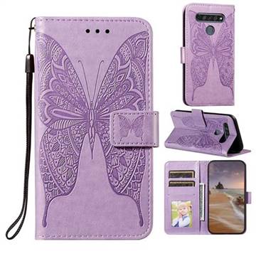 Intricate Embossing Vivid Butterfly Leather Wallet Case for LG K61 - Purple