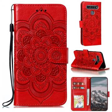 Intricate Embossing Datura Solar Leather Wallet Case for LG K61 - Red
