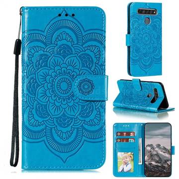 Intricate Embossing Datura Solar Leather Wallet Case for LG K61 - Blue