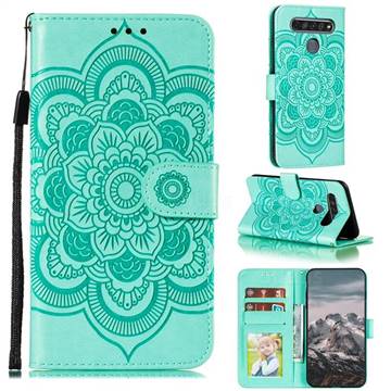 Intricate Embossing Datura Solar Leather Wallet Case for LG K61 - Green